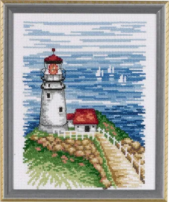 Image de Permin Kit de broderie au point de croix "Phare", motif à compter, 17x21cm, 92-9417