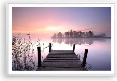 Produktbild von Gerahmtes Poster - Weißer Rahmen - Morgen Sonnenaufgang Nebel See - 91,5x61 cm - Wand Bild - Wanddeko - Wandbilder - Wandposter - Bilderrahmen - Bilder - Kunstdruck - Wandbild - P2WAA91x61-2593