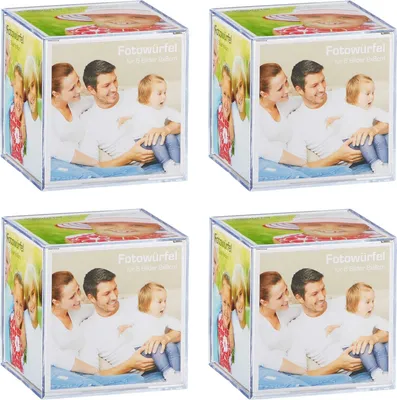 Produktbild von 4er Set Acryl Bilderwürfel für 6 Foto 8x8 cm Fotowürfel Bilder Rahmen Würfel Bilderrahmen Fotorahmen