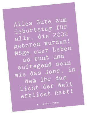 Produktbild von Mr. & Mrs. Panda Postkarte Spruch 2002 Geburtstag - Lavendeltraum - Geschenk, Jahr, Ansichtskarte, Happy Birthday, 21., Geburtstagskind, geboren, Postkarten, Jahrgang, am