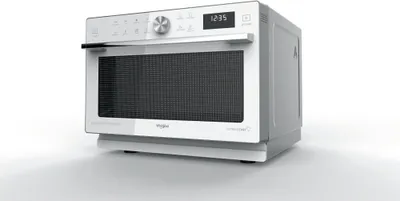 A white Whirlpool combination microwave oven is shown against a white background.
