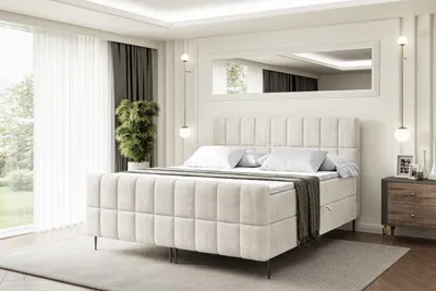 Produktbild von ALTDECOR Boxspringbett mit Schwarz Füßen, Matratze und Lattenrost, Topper, Fußteil, Polsterbett mit Bettkasten, Bett mit Stauraum H4-Matratze, Doppelbett - MIAMI-FC-Z - 160x200 - Beige Monolith