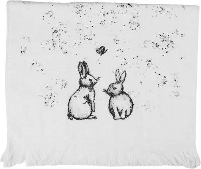 Produktbild von Clayre & Eef Gästehandtuch 40x66 cm Weiß Baumwolle Kaninchen