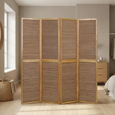 Produktbild von Homestyle4u Paravent Raumteiler 4 teilig Holz Bambus Braun