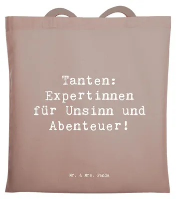 Produktbild von Mr. & Mrs. Panda Tote Bag Spruch Tante Abenteuer - Braun Pastell - Geschenk, Stoffbeutel, Verwandtschaft, Familienbande, Nichte, Tasche, spielen, Jutebeutel, Neffe