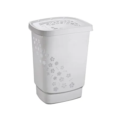 Produktbild von Rotho Wäschesammler FLOWERS, Grau, 55l, 2er Set, Kunststoff, abnehmbarer Kipp-/Schwingdeckel, integrierte Tragegriffe & Belüftung