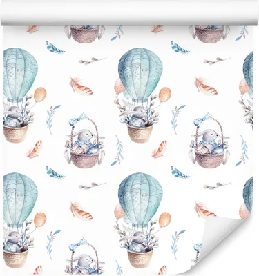 Immagine prodotto di rotolo di carta da parati VLIES WALLPAPER 10m asilo nido coniglietto cielo palloncini acquerello XXL