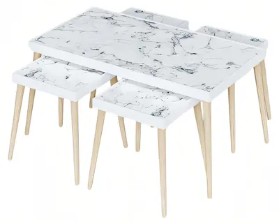 Immagine prodotto di Eleganter weißer Holz Couchtisch mit Beistelltischen im modernen Stil