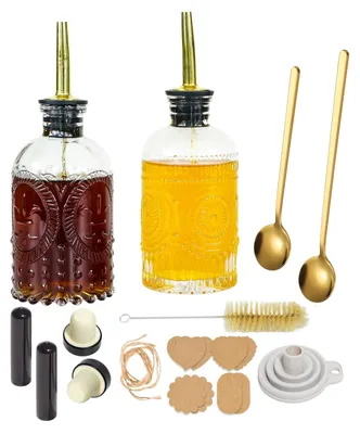 Immagine prodotto di Set Oudizz da 2 dispenser per olio d'oliva per la cucina: set di 2 flaconi in vetro trasparente da 200 ml per olio e aceto, con beccuccio dosatore, tappo, cucchiaio, spazzolino, imbuto ed etichette