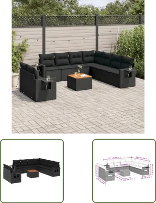 Produktbild von The Living Store 10-tlg. Garten-Sofagarnitur mit Kissen Schwarz Poly Rattan