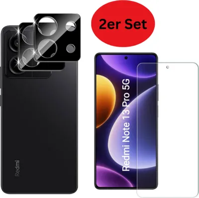 Produktbild von CLM-Tech 2er Set Schutzfolie kompatibel mit Xiaomi Redmi Note 13 Pro 5G - 1X Panzerfolie + 1X Kameraschutz Kameraglas Panzerglas Displayschutz 9H Glas - Unterstützt Fingerabdruck-ID - Displayfolie Schutzglas Folie kristallklar