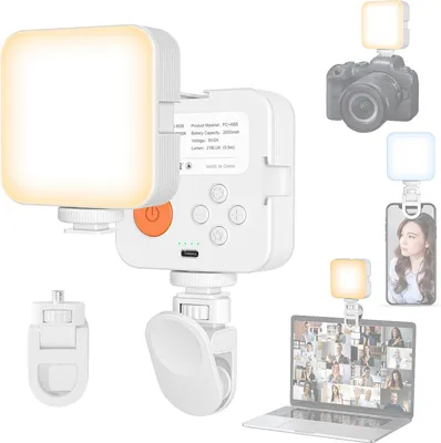 Produktbild von LED-Videoleuchte im Taschenformat, Videokonferenzleuchte fuer Computer, Tablet, Handy, DSLR-Kamera, LED-Fuelllicht 3000 K šC 6500 K, dimmbar, eingebauter Akku mit Clip und Kaltschuhhalterung