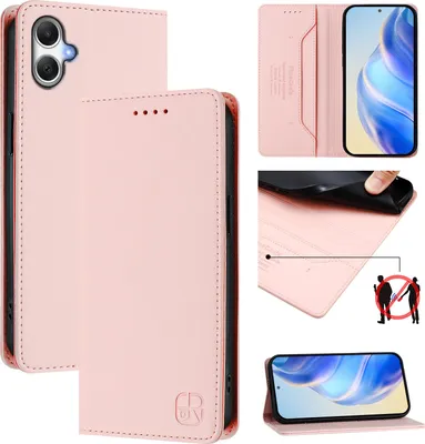 Image de Étui en cuir pour Samsung Galaxy A07, étui à rabat avec fentes pour cartes, portefeuille et support Rose