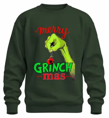 Imagen del producto de Feliz Grinchmas. Adorno navideño con motivos de Grinch. Suéter navideño. Color verde botella. Talla M