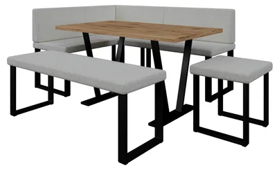 Obrázek produktu pro Rohová lavice AKIKO METAL se stolem a lavicemi 196x142 vlevo - rohová lavicová skupina pro vaši jídelnu, moderní kuchyni, posezení, jídelní kout. Ideální do kuchyně, kanceláře a recepce