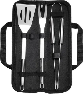 Produktbild von Famanu Grillzubehörset Edelstahl - Grillspatel, Grillzange und Grillgabel