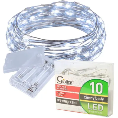 Zdjęcie produktu dla Energooszczędne Lampki Choinkowe-Łezki na Białym Druciku z 10 LED, Zimny Biały Kolor, Zasilane na Baterie AA