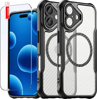 Immagine prodotto di Custodia per iPhone 16 | per MagSafe, nera opaca, resistente, rinforzata | + vetro