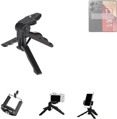 Produktbild von K-S-Trade Stativ Tisch-Ständer Dreibein Handy-Stativ Ständer kompatibel mit Xiaomi Redmi Note 13 Pro 4G Mini-Stativ Smartphone Tripod Handy-Stativ