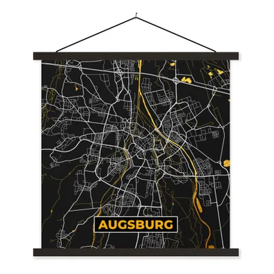 Produktbild von MuchoWow® Textilposter Augsburg - Stadtplan - Karte - Deutschland - Gold 120x120 cm mit schwarzem Rahmen - Aufhängungsset