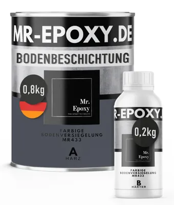 Produktbild von Mr. Epoxy Epoxidharz Bodenbeschichtung (1 kg, RAL 7015 Schiefergrau) - 2K Betonfarbe für Garagen, Keller & Werkstatt Boden - Flüssigkunststoff Epoxid Grundierung und Bodenversiegelung