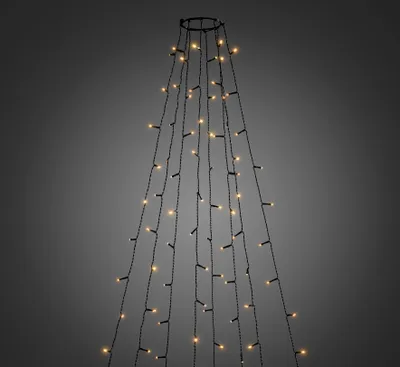 Produktbild von Konstsmide LED Baummantel mit Ring Ø 11, 8 Stränge à 30 Dioden, mit Multifunktion, frei wählbarem Timer und Dimmer, reagiert auf Musik, APP-gesteuert (Android & IOS), 240 bernsteinfarbene Dioden, 24V_Außentrafo, schwarzes Kabel - 6520-870