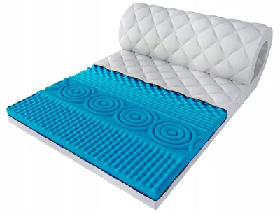 A mattress topper with a cutaway view showing its layered foam structure.