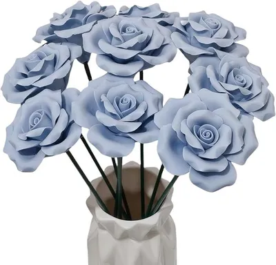 Imagen del producto de Rosa de cerámica 3D hecha a mano, flor de porcelana, flor eterna, decoración para el hogar y la oficina, jarrón de escritorio creativo, set de 9 decoraciones de porcelana (azul)