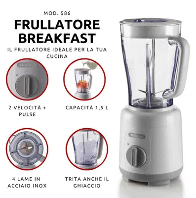 Mixer mit 4 Edelstahlmessern, 2 Stufen + Puls, 1,5 l, 500 W, Weiß