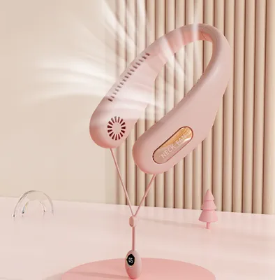 Produktbild von 5. Gang Tragbar Nackenventilator 360° Hals Ventilator USB Wiederaufladbare ,Bürstenlosen Motor,Magnetischer Halsventilator zum Aufhängen,Rosa