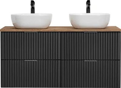 Produktbild von Doppelwaschtisch 120cm mit Waschbecken in ADELAIDE-56-BLACK in matt schwarz mit Eiche Nb., Rillenoptik, B/H/T 120,6/73,7/46,5 cm