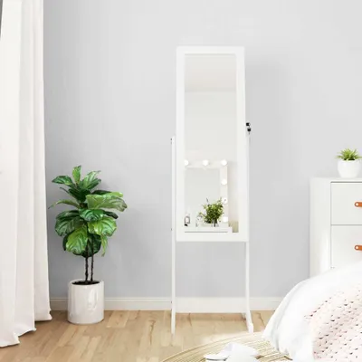 Zdjęcie produktu dla vidaXL Szafka na biżuterię z lustrem i oświetleniem LED wolnostojąca biała