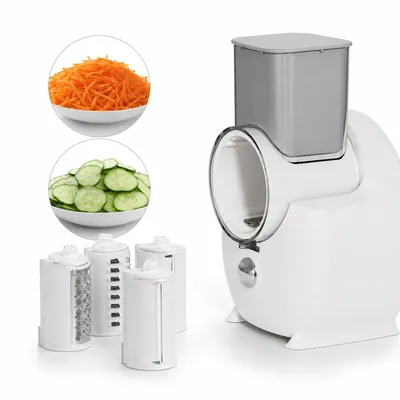 Produktbild von Elektrische Käsereibe für Käseblöcke, elektrische Küchenreibe, 3 austauschbare Klingen,Salatschneider, Gemüseschneider für Obst, Gemüse und Nüsse,Weiß