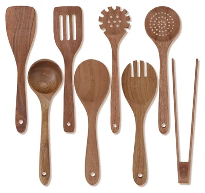 Produktbild von 8-teiliges Holz-Küchenutensilien-Set - Antihaft Kochgeschirr und Küchenhelfer