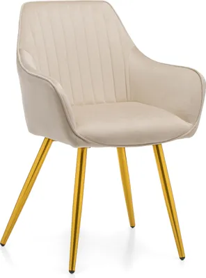 Produktbild von NEW HOME Stuhl PASSO gespolsterter Esszimmerstuhl Wohnzimmerstuhl mit Steppung - beige goldene Beine - moderne Samt Velours Möbel