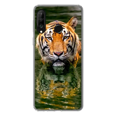 Produktbild von MuchoWow® Handyhülle Schutzhülle Hülle für Huawei P30 Lite Tiger - Wasser - Spiegelung Silikon Softcase Handy Hülle - Handyhülle
