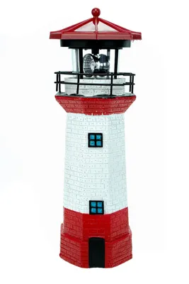 Produktbild von Solar LED Leuchtturm 27 cm rot-weiß mit rotierendem Licht