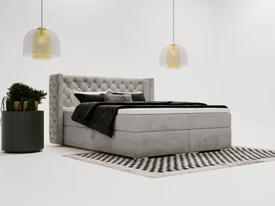 Produktbild von GrainGold Boxspringbett Lion 180x200 - Bett mit Matratze und Topper - Boxspringbett mit Bettkasten und Matratze - Boxspringbett Grau (Magic Velvet 2217)