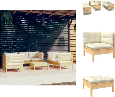 Produktbild von vidaXL 7-tlg. Garten-Lounge-Set mit Creme Kissen Massivholz Kiefer -  Gartenmöbel-Sets