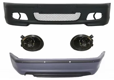 Productafbeelding van Bodykit voor BMW 3 E46 (1998-2004), bestaande uit: bumperset met parkeersensoren (PDC), mistlampen, zwarte afwerking en een M-Technik uitstraling.