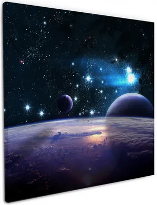 Produktbild von Wallario Premium Leinwandbild Planeten im Weltall in Größe 50 x 50 cm