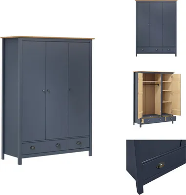 Produktbild von vidaXL Kleiderschrank mit 3 Türen Hill Grau 127x50x170 cm Kiefernholz -  Kleiderschränke