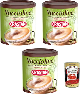 Produktbild von Crastan Nocciolino, Cappuccino Solubile Gusto Nocciola, Cappuccino löslicher Haselnussgeschmack 3x 150g + Italian Gourmet polpa 400g
