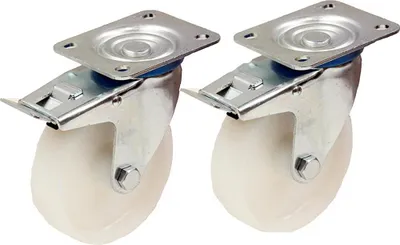 Zdjęcie produktu dla 2 - nylonowe kółka 80 mm 3" cala - zestaw kółek skrętnych z hamulcem do dużych obciążeń 120 kg każde