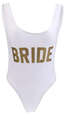 Productafbeelding van Badpak Dames Hoge Beenuitsnijding - Bruid Badmode - Charmant Bodysuit - Gouden Letters Print - Modieus Strandkostuum - Goede Elasticiteit - Zwempak