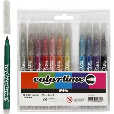 Produktbild von Colortime Glitter Marker, Strichstärke: 4,2 mm, Sortierte Farben, 12Stck.