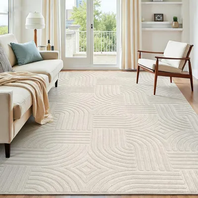 Imagen del producto de Alfombra lavable, de pelo alto, de 140x200 cm, antideslizante, con diseño geométrico, ideal para salones
