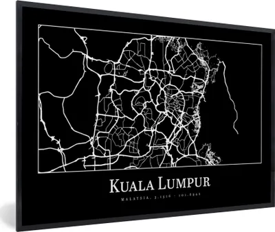 Produktbild von MuchoWow® Gerahmtes Poster Stadtplan - Kuala Lumpur - Karte 30x20 cm - Poster mit Schwarzem Bilderrahmen Wandposter Rahmen Foto Bilder - Kunstdruck - Bild-Poster