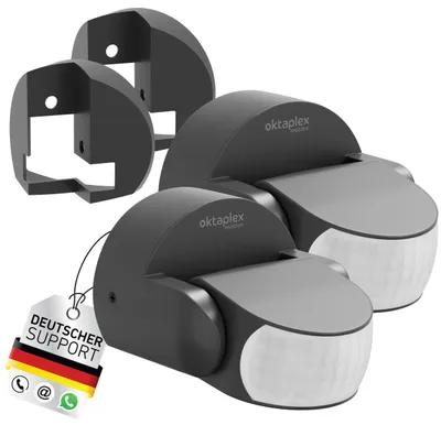 Produktbild von Oktaplex 2er Set Bewegungsmelder mit Eckhalterung Bea Anthrazit 180° 12m IP65 Infrarot Außen Eckmontage