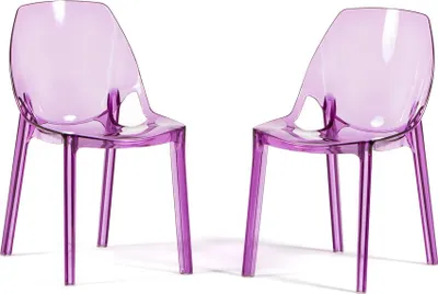 Immagine prodotto di Set di 2 sedie in policarbonato trasparente, dal design moderno ed elegante, robuste e impilabili, ideali per cucina, sala da pranzo, ufficio, bar e ristorante - LUCE - Fucsia